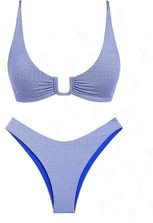 Amazon Seamoly Conjunto De Bikini Atrevido Con Anillo En U De Rayas De Color De Contraste