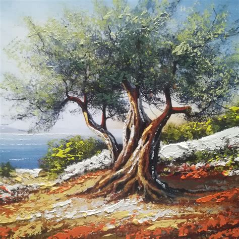 Olive Tree Landscape Painting Acrylic Wall Art Croatia Painting