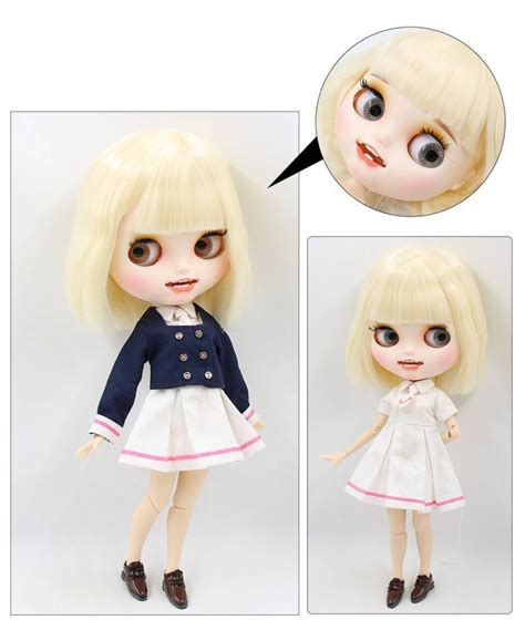 Neo Blythe Doll With Blonde Hair White Skin Matte Smiling Face Custom Jointed Body This Is
