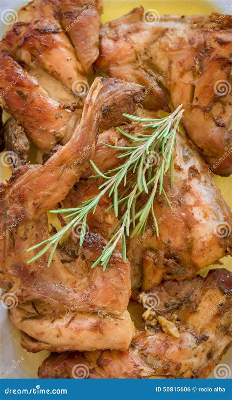 Close Up Of Traditional Roasted Rabbit With Rosemary Mediterranean