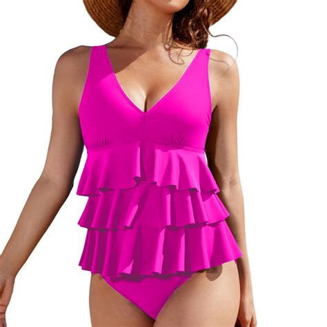 Bsdjilfg Two Piece Bikini Sets For Women Ruffle V Neck Layering Bikini Top And Swim Brief With