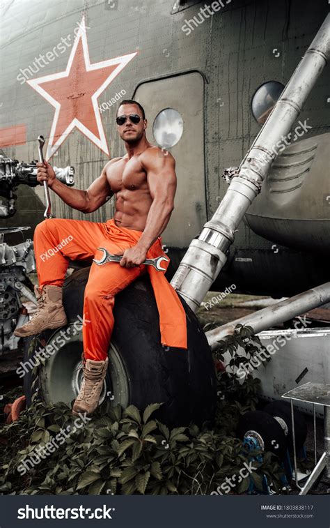 Muscular Man Sunglasses Naked Torse Holding Stock Photo Shutterstock