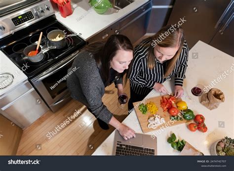 Lesbian Couple Cooking Taking Online Class Stock Photo 2474742707 Shutterstock