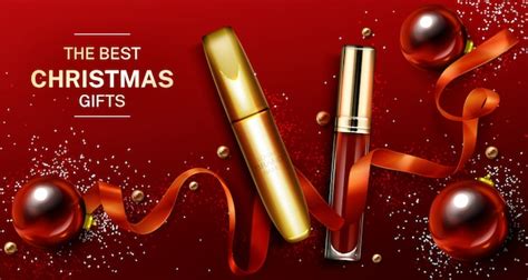 Тушь и блеск для губ новогодняя косметика подарки | Бесплатно векторы