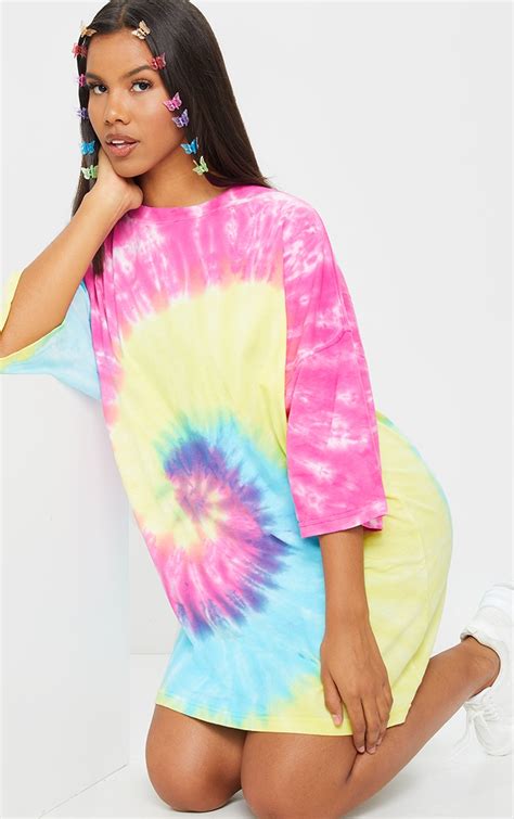 Bright Multi Oversized Tie Dye T Shirt Dress Prettylittlething Ca