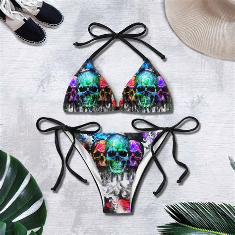 Dark Skull Color Micro Triangle Bikini Swimsuit Hg Designfullprint