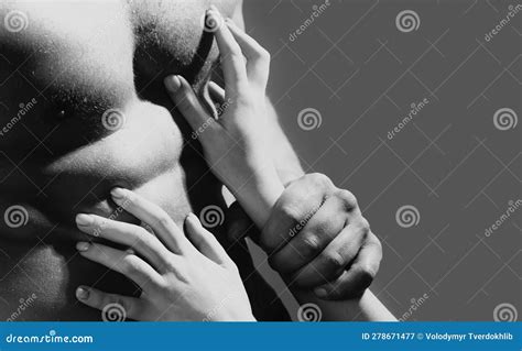 Undressed Couple In Love Hugging Passionately Seduction Naked Body Womans Hand Touch Nude