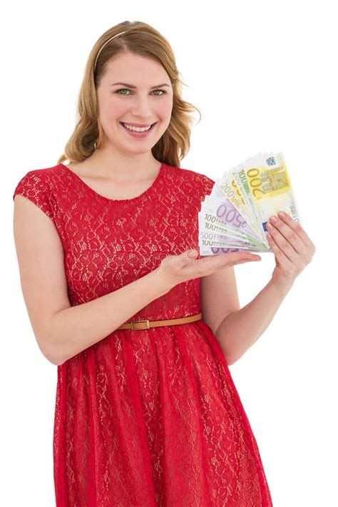 Pretty Blonde Red Dress Showing Her Cash Stock Photos Free Royalty Free Stock Photos From
