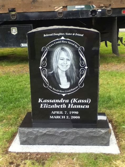 Upright Grave Marker With Diamond Etched Portrait And White Lettering