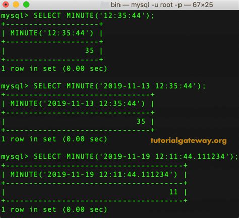 mysql minute function
