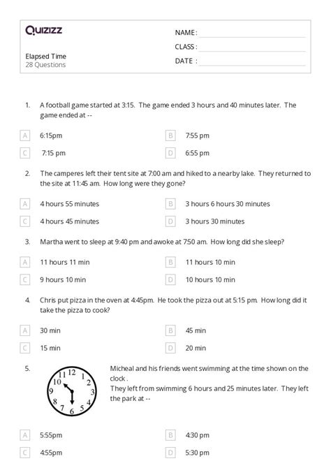 50 Word Problems And Elapsed Time Worksheets For 6th Grade On Quizizz