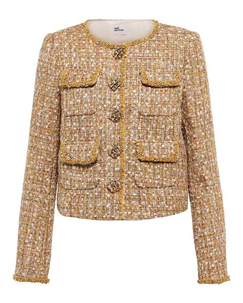 Self Portrait Embellished Boucle Jacket In Natural Lyst