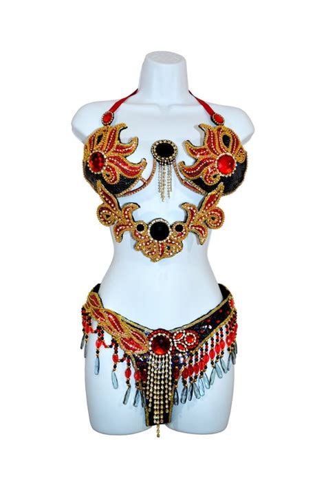 SAMBA Bra Bikini Brazilian Set Red Gold Black Belly Etsy