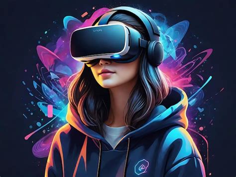 premium photo generative ai artwork cute girl  vr headset  copy