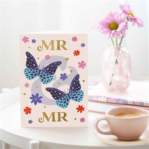 Mr And Mr Wedding Card Gold Foil Cards Same Sex By Tikkled Pink