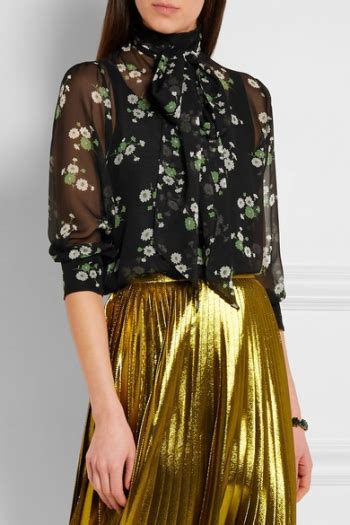 Gucci Pussy Bow Floral Print Silk Chiffon Blouse