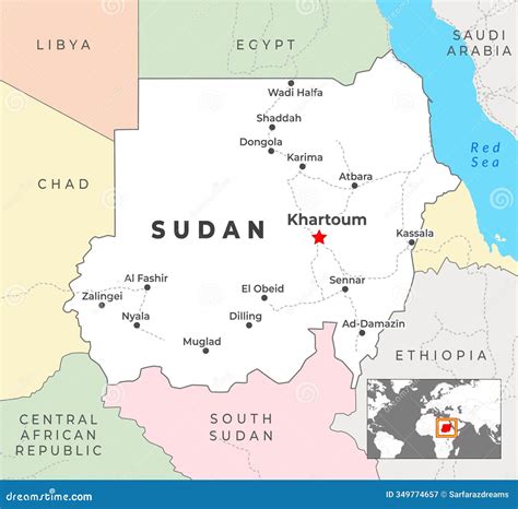Sudan, Khartoum - Capital City, Pinned On Political Map Royalty-Free