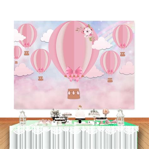 Pink Hot Air Balloon Photo Backdrop Up Up And Away Baby Shower Etsy