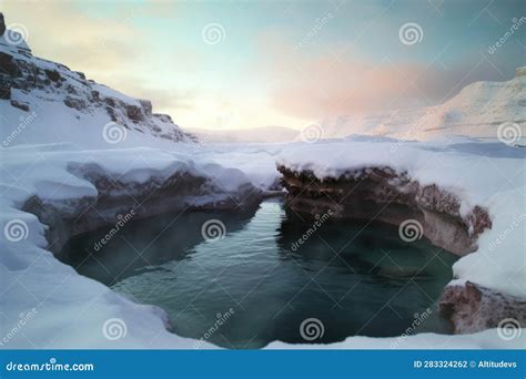 Steamy Hot Spring Surrounded By Ice And Snow Stock Illustration Illustration Of Natural