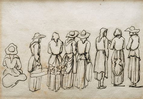 French School Xixth Study Of Breton Peasants And Bretons Pencil And