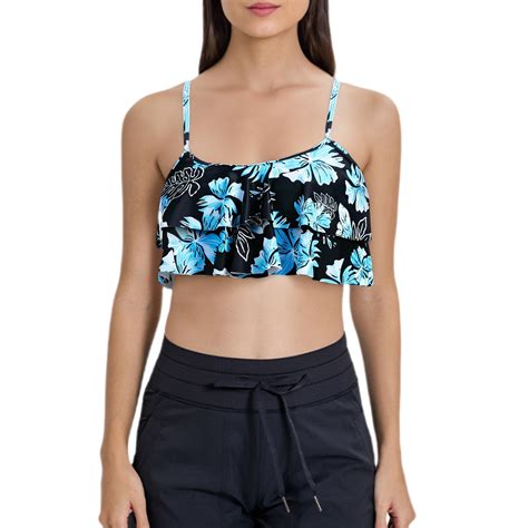 Yajing Ruffled Bikini Top Swim Top Falbala Swimsuit Top For Women Bathing Suit Top Blue Xxl Full