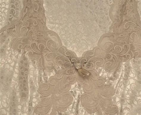 Vtg Christian Dior Lingerie Maxi Nightgown Large Whit Gem