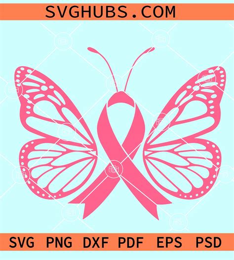 Pink Ribbon Butterfly Svg Cancer Awareness Svg Breast Cancer Svg Pink Ribbon Svg