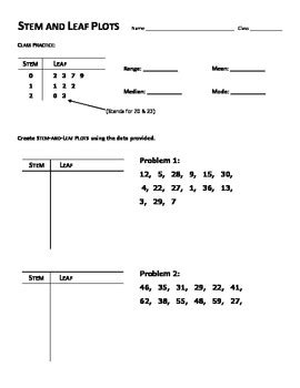 Stem and Leaf Plots Worksheet by Mrs Ungaro | Teachers Pay Teachers