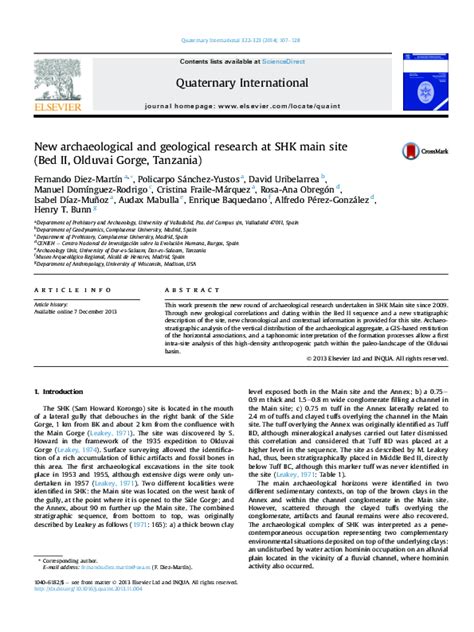 (PDF) New archaeological and geological research at SHK main site (Bed ...