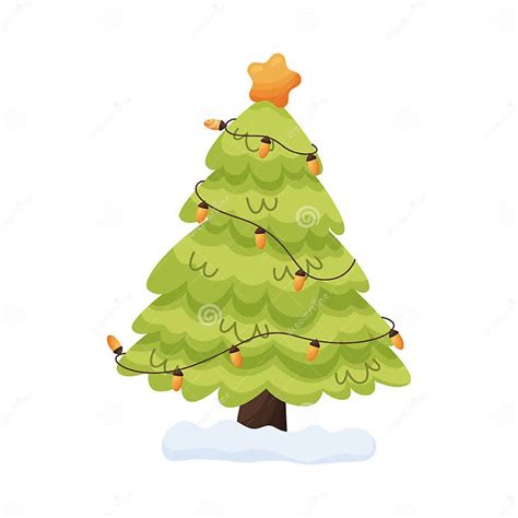 Desenho De Pinheiro De Natal - Pinheiro De árvore De Natal Decorado Com Desenho Animado. Vetor ...