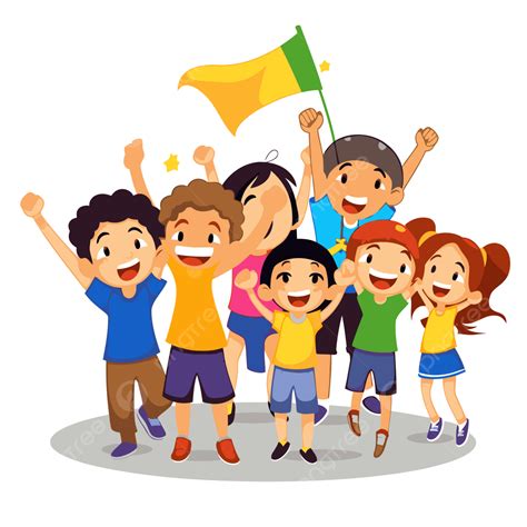 Cheering Clipart Cartoon Kids And School Kids Celebrating On White ...