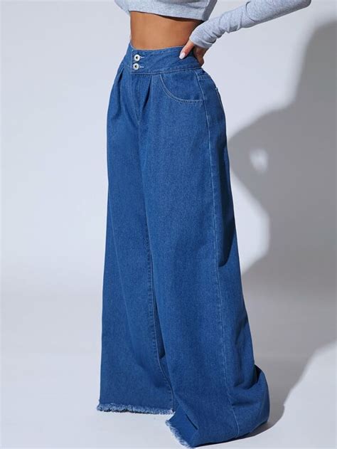 Shein Sxy Raw Hem Wide Leg Jeans Shein Uk