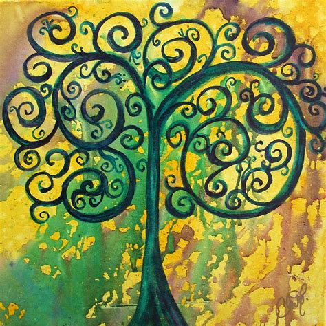 Tree Of Life Yellow Green Painting By Christy Freeman