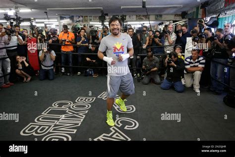 Boxer Manny Pacquiao Of The Philippines Shadow Boxes During A Media