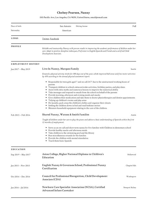 48 Resume Nanny Experience Examples For Your Needs