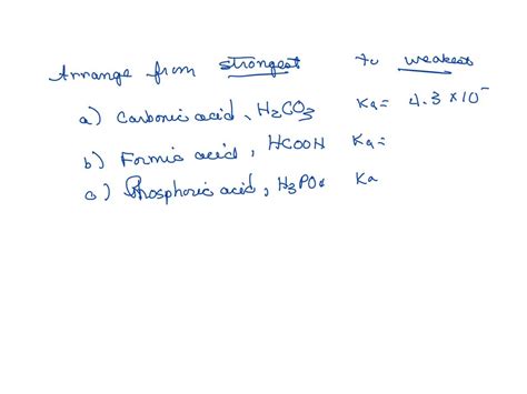 SOLVED Arrange The Following Acids From Strongest To Weakest A