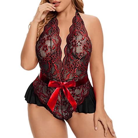 Bjutir Womens Lingerie Sets Plus Size Lingerie V Neck High Waist Floral Lace Criss Cross Bra And
