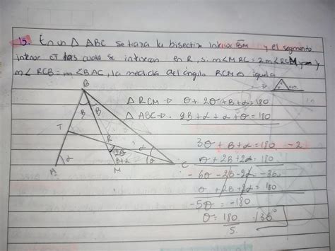 En un triángulo ABC se traza la bisectriz interior BM y la ceviana CT