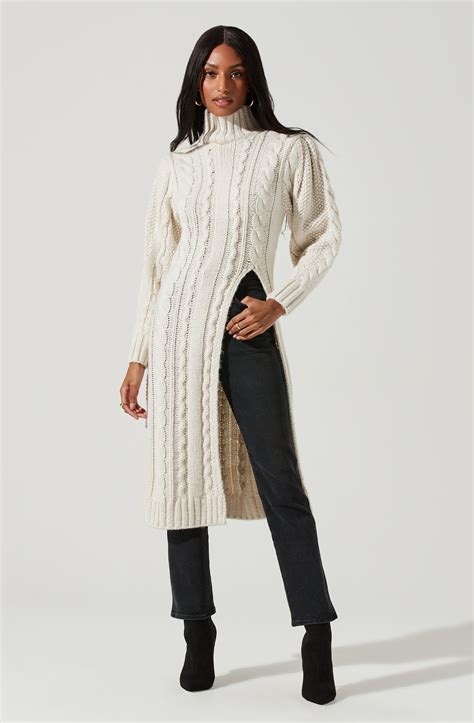 Evangelina Cable Knit Turtleneck Hi Slit Sweater Astr The Label