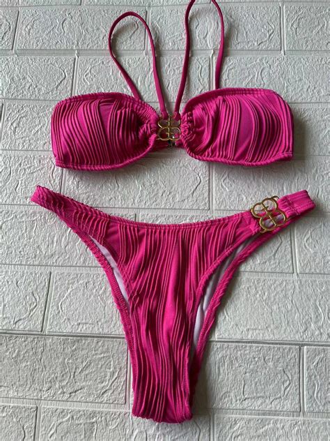 HHH 2025 New Bikini Multi Color Metal Buckle Sexy Small Chest Ins Style Split Swimsuit For Women