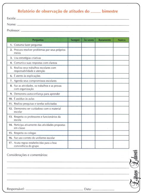 Modelo De Ficha De Avaliacao - Modelo de ficha de avaliação de comportamentos e atitudes, participação ...