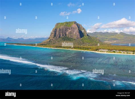 Aerial view over Le Morne Brabant Peninsula, Black River (Riviere Noire ...