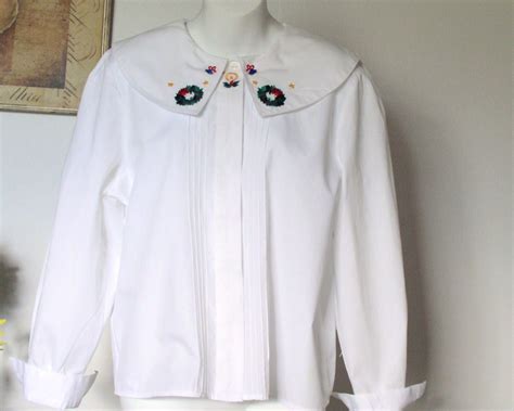 Christmas Blouse Cotton White Tops Blouses