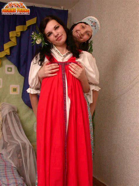 Lesbian Girls Wear Folk Costumes While Appeasing Twats With Fruits And Veggies CoedCherry