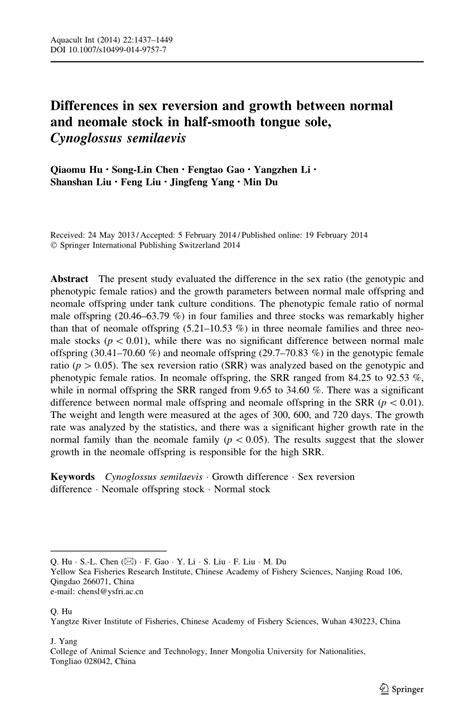 PDF Differences In Sex Reversion And Growth Between Normal And Neomale Stock In Half Smooth