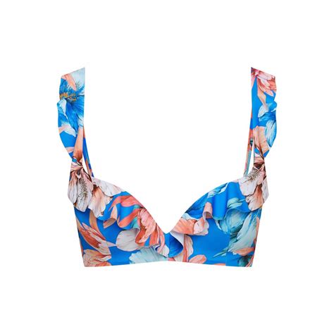 Góra bikini falbanka kwiaty biustonosz push up niebieski Bae Esotiq 75C 15592671454