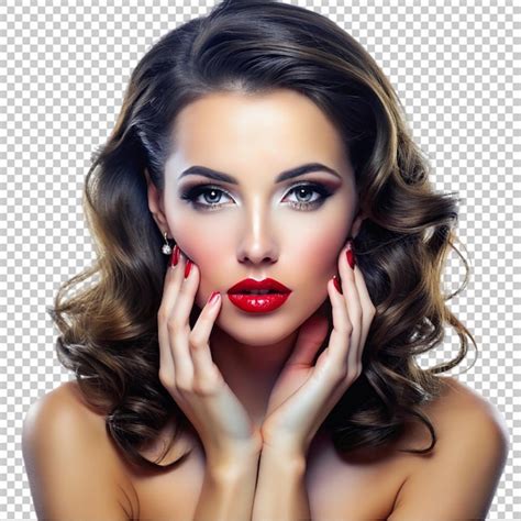 Glamour And Gorgeous Brunette Touching Her Face Png Premium Ai Generated Psd