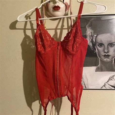 Vintage Red Escante Sheer Lingerie Corset Top Zips Depop