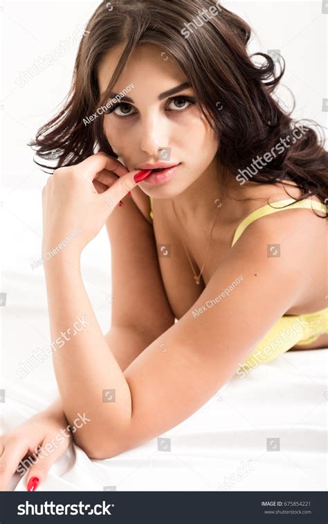 Beautiful Woman Wearing Yellow Lingerie Black Stock Photo 675854221 Shutterstock