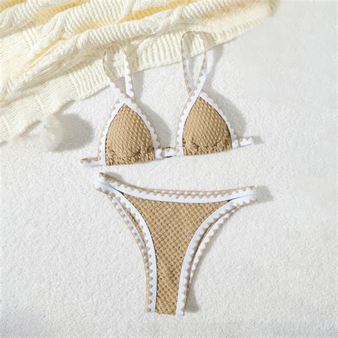 Jjayotai No Boundaries Women S V Neck Bikini Sets Push Up Shell Stitch Two Piece Swimsuits Tie